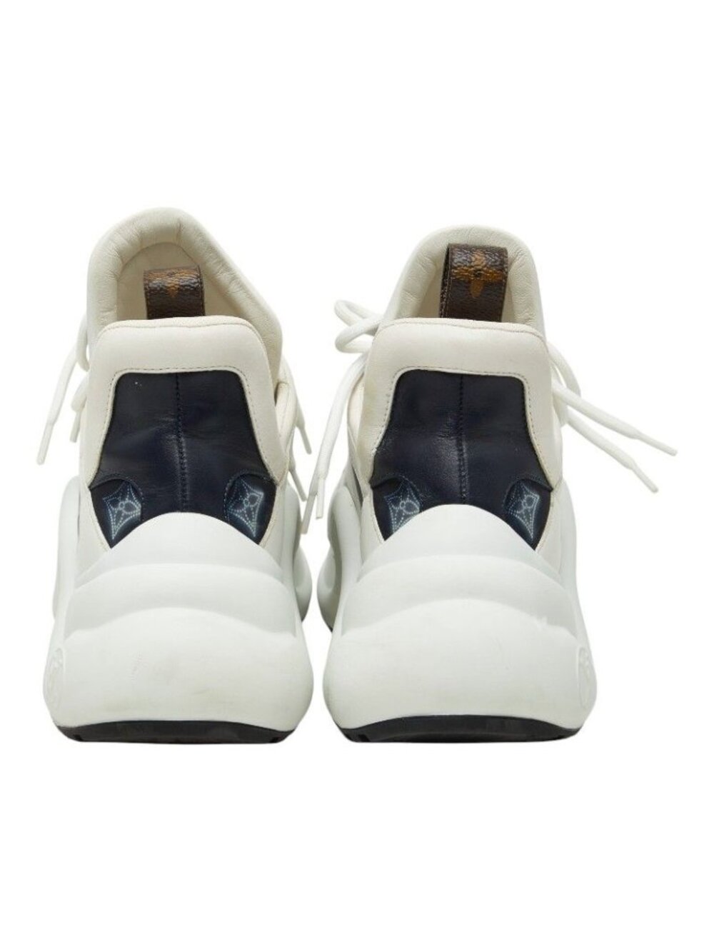 Louis Vuitton Monogram LV A-light Line 39 White Navy Brown Leather Sneaker - Picture 3 of 9